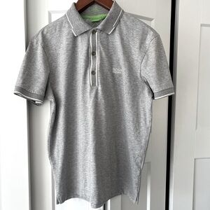 Hugo Boss Golf Shirt Men’s Gray with Green Trim Slim-Fit Size Large